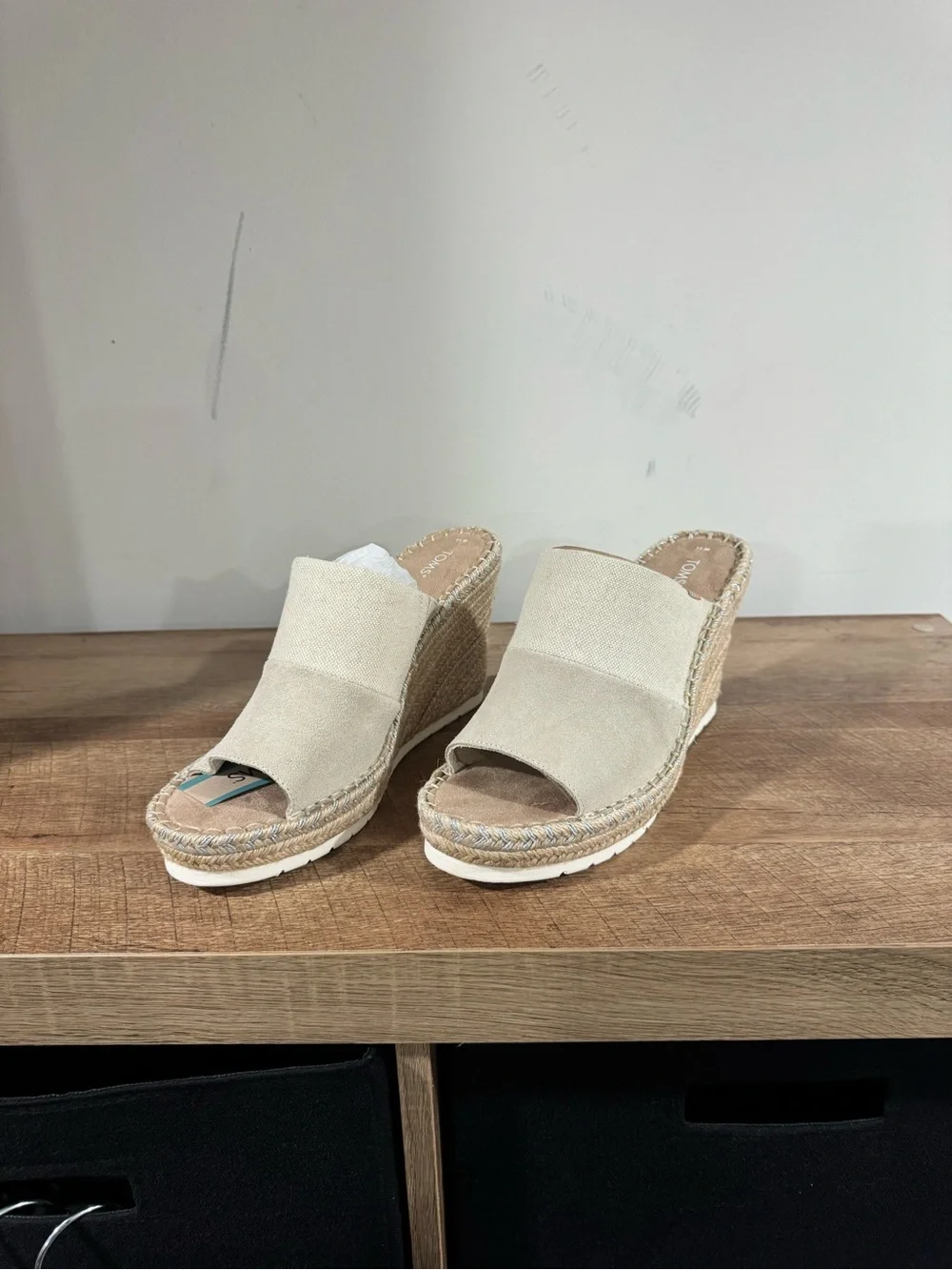 Toms Beige Suede Espadrille Wedge Slides